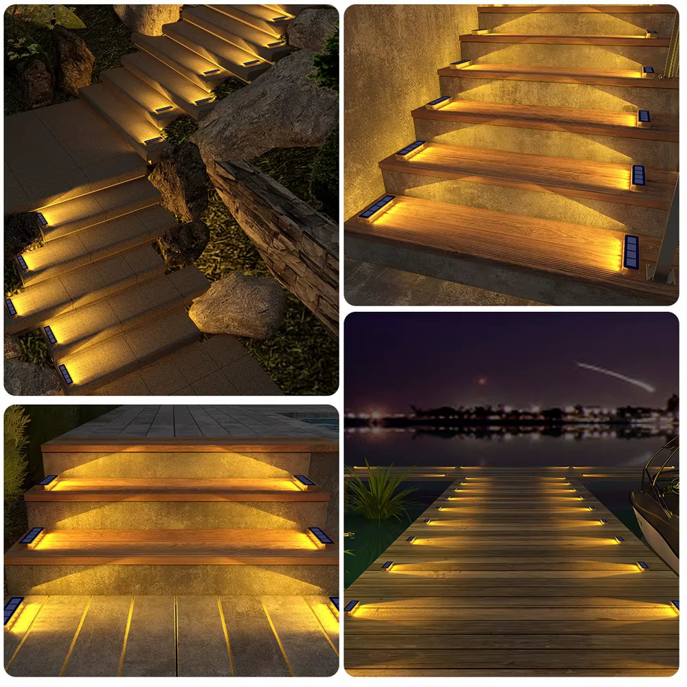Solar LED Step Lamp Stair Lights Outdoor IP68 Waterproof Solar Light with Lens Anti-Theft Design Decor Lighting for Garden Deck
