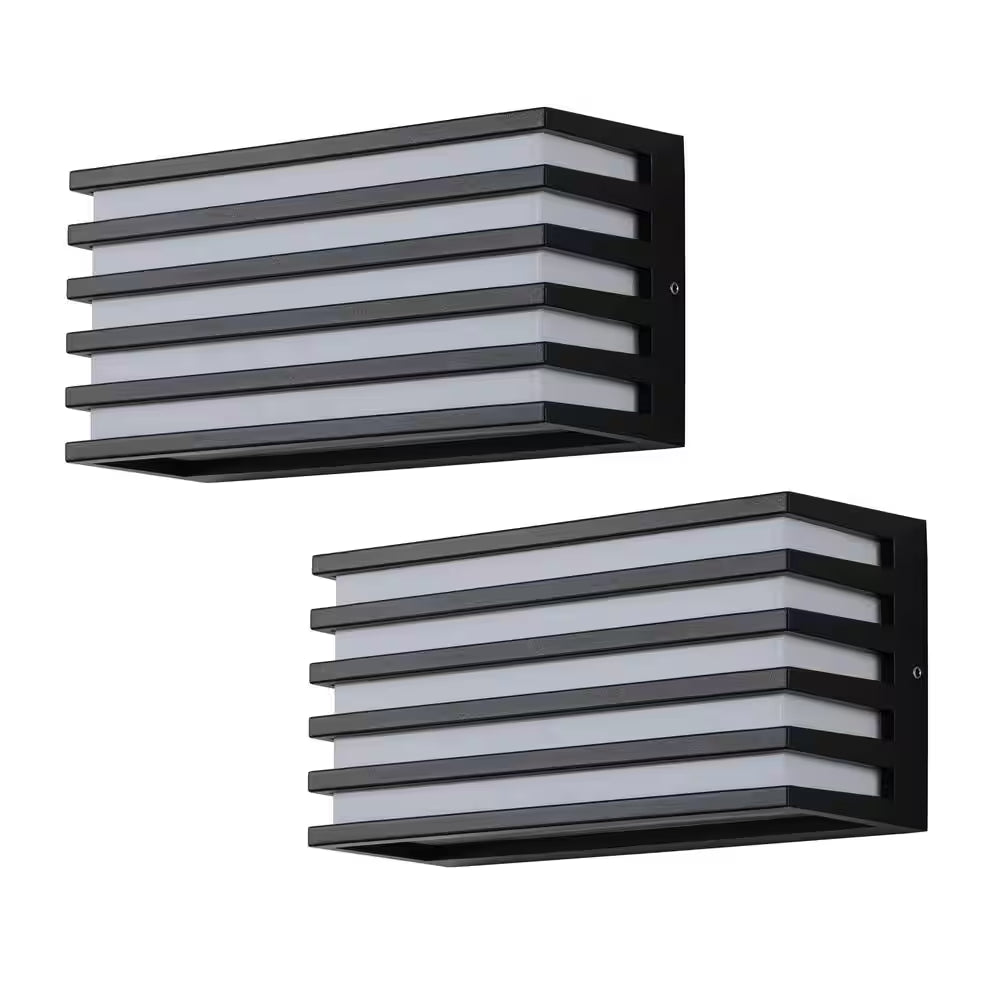 8.75In. Modern Black Aluminum LED Outdoor Hardwired Wall Lantern Sconce Lights (2-Pack)