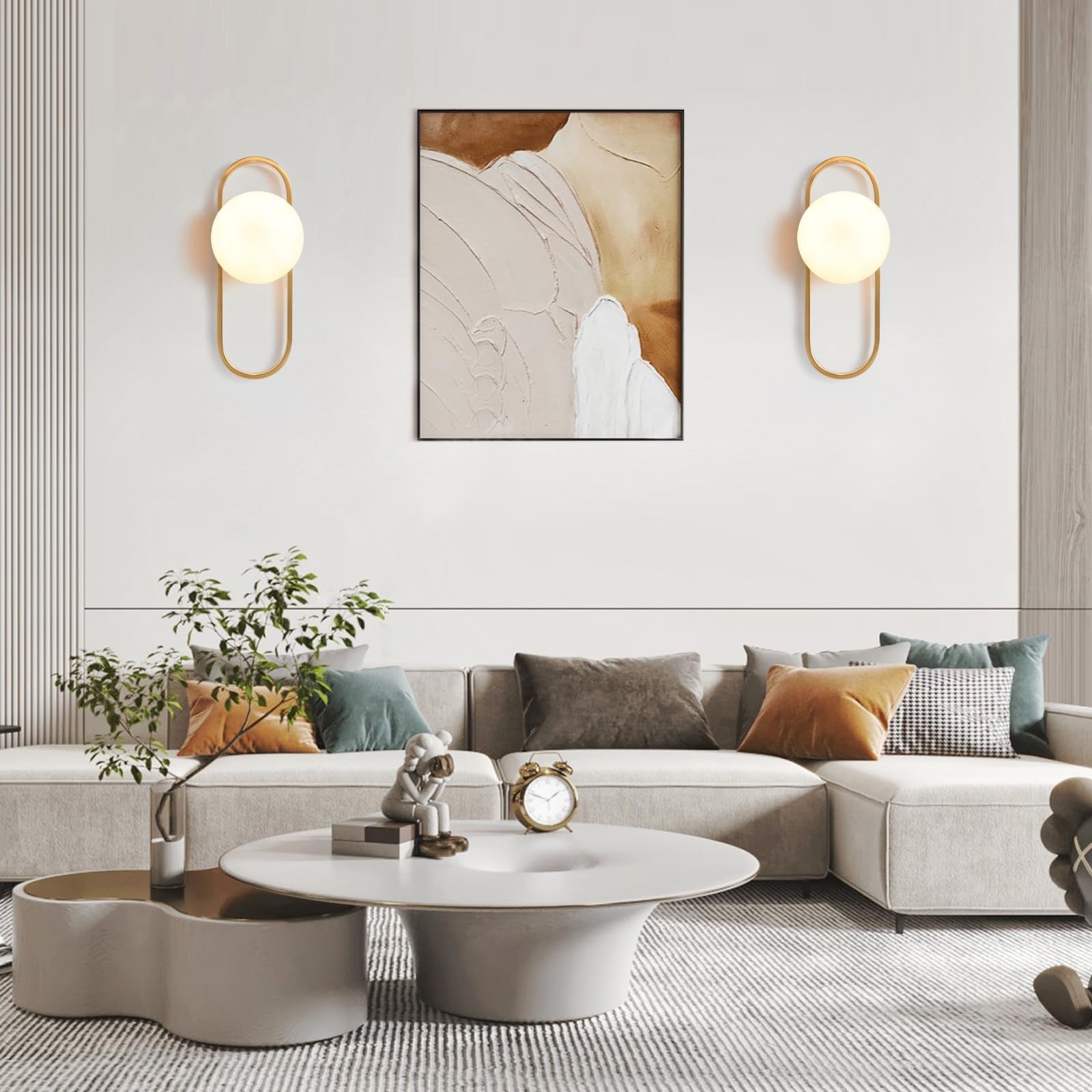 Gold Wall Lamp Sconces Set of 2 with White Globe Glass Shade - Living Room & ...