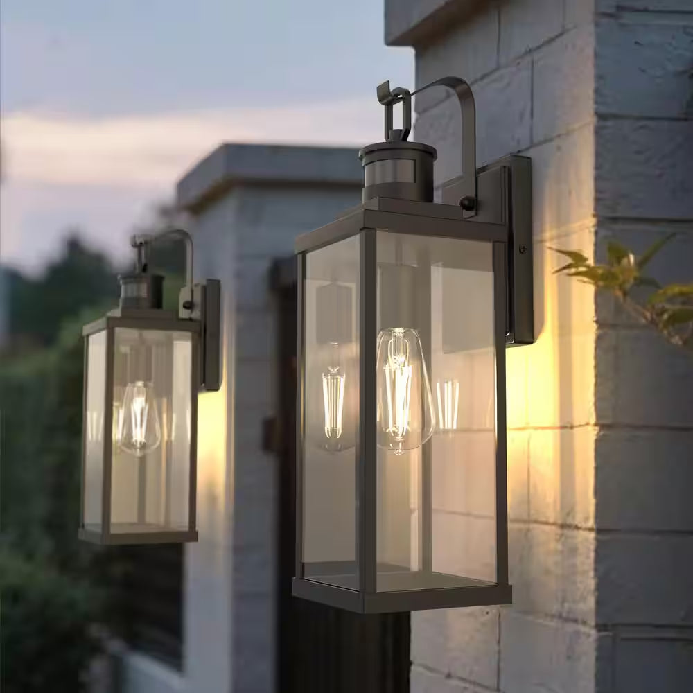 18 In. Matte Black Motion Sensor Outdoor Wall Lantern Sconce, Large Waterproof Wall Light for Porch Garage, 2-Pack