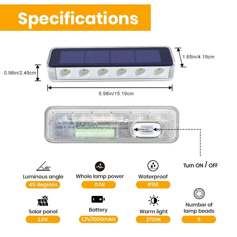 Solar LED Step Lamp Stair Lights Outdoor IP68 Waterproof Solar Light with Lens Anti-Theft Design Decor Lighting for Garden Deck