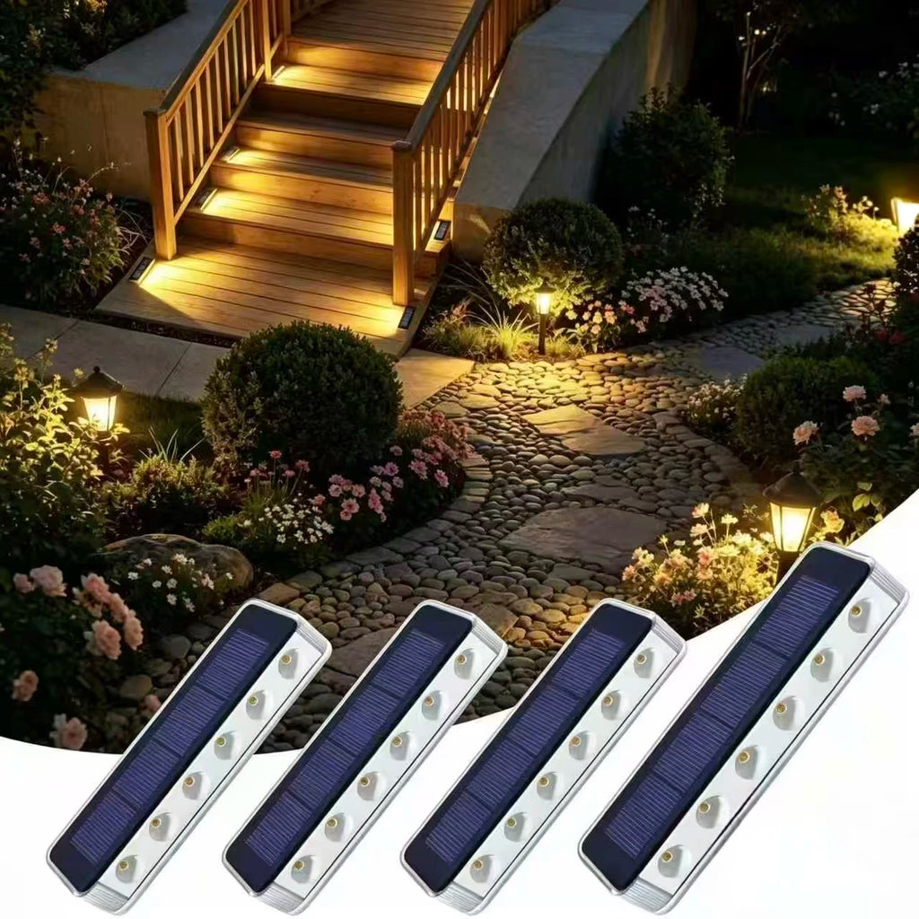 Solar LED Step Lamp Stair Lights Outdoor IP68 Waterproof Solar Light with Lens Anti-Theft Design Decor Lighting for Garden Deck