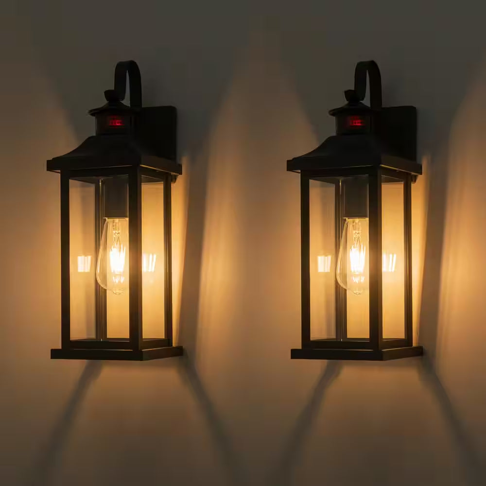 8 In. Matte Black Motion Sensing Dusk to Dawn Outdoor Hardwired Wall Lantern Sconce with No Bulbs Included
