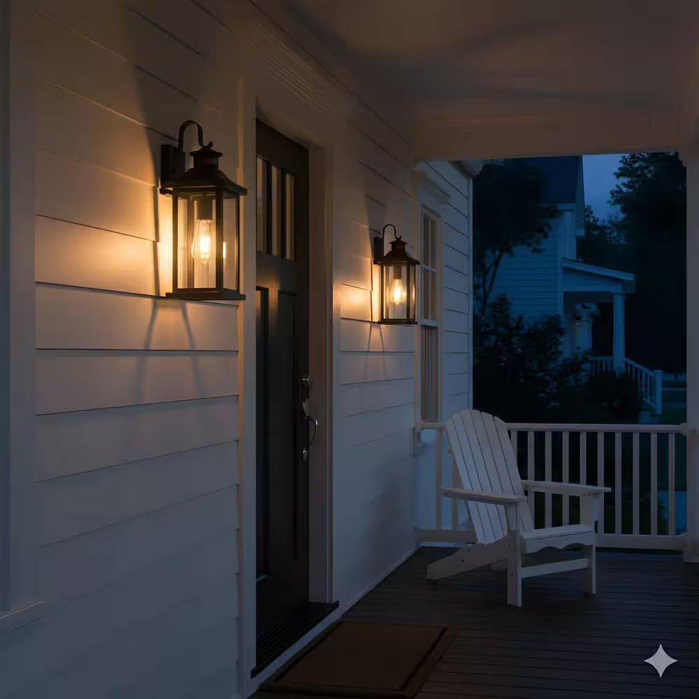 8 In. Matte Black Motion Sensing Dusk to Dawn Outdoor Hardwired Wall Lantern Sconce with No Bulbs Included