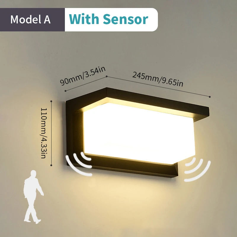 Led Outdoor Wall Light Waterproof IP66 Motion Sensor Led Outdoor Lighting Porch Lights Balcony Garden Lights Outdoor Wall Lamp