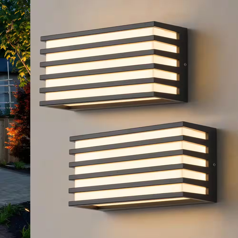 8.75In. Modern Black Aluminum LED Outdoor Hardwired Wall Lantern Sconce Lights (2-Pack)