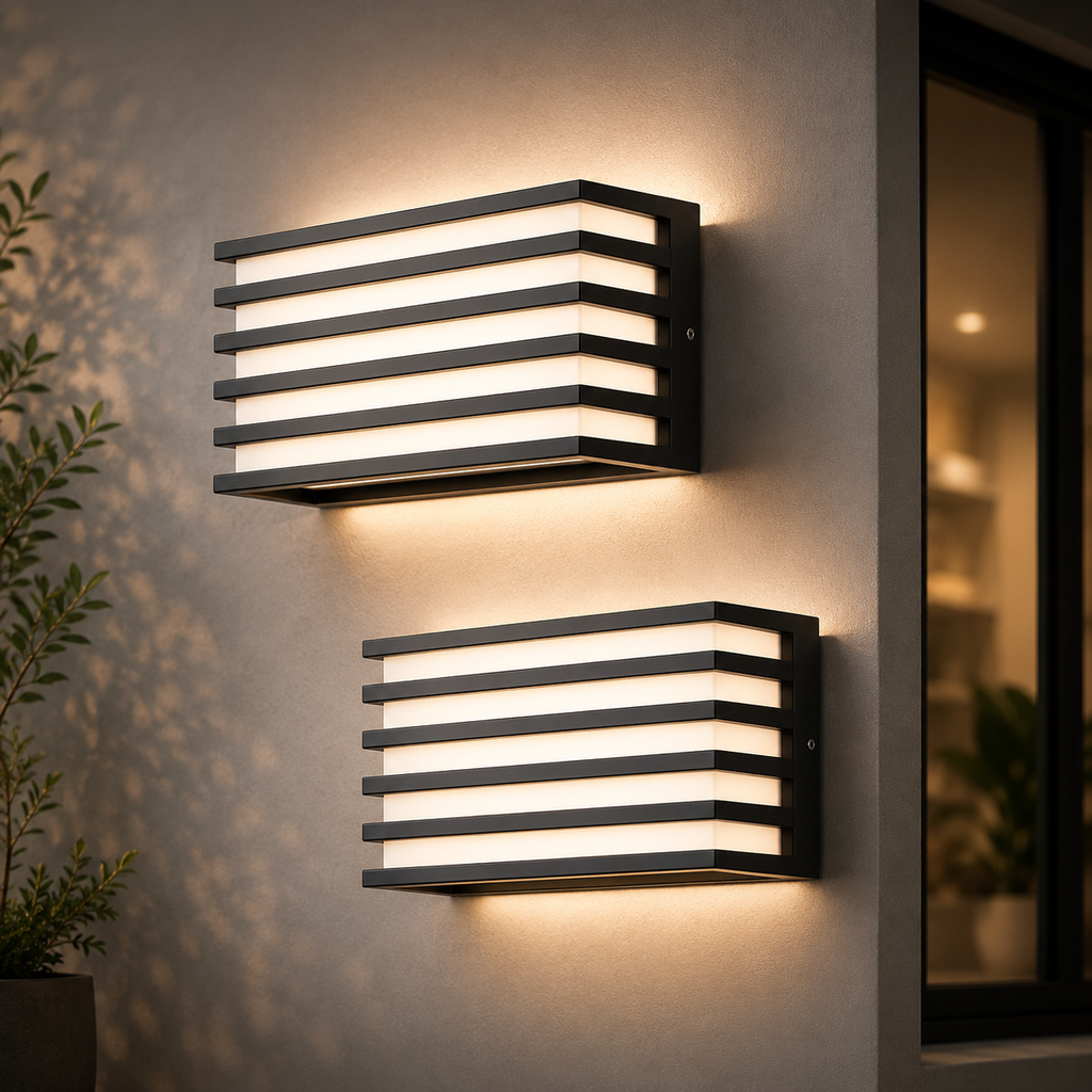 Modern Outdoor Wall Light Fixtures – Black Aluminum LED Wall Sconce Lanterns for Porch, Garage & Patio (2-Pack)