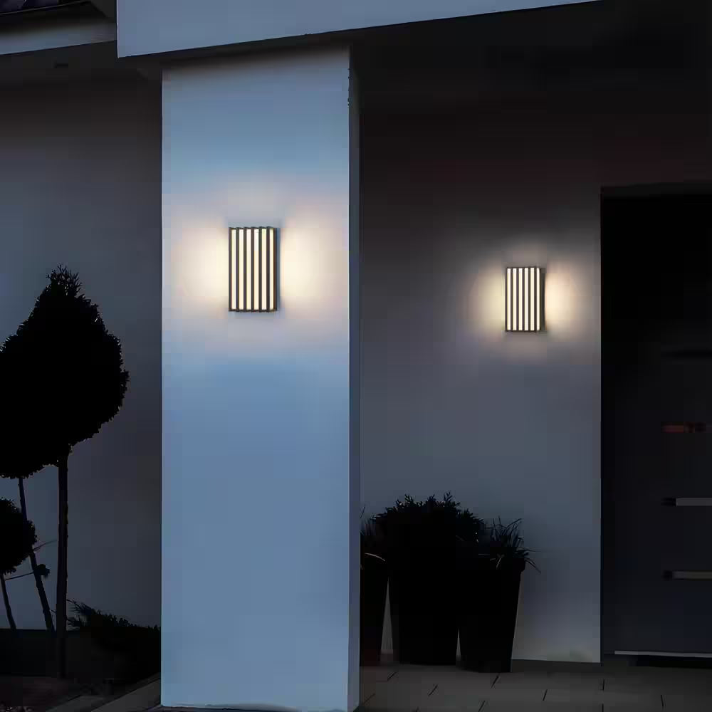 8.75In. Modern Black Aluminum LED Outdoor Hardwired Wall Lantern Sconce Lights (2-Pack)